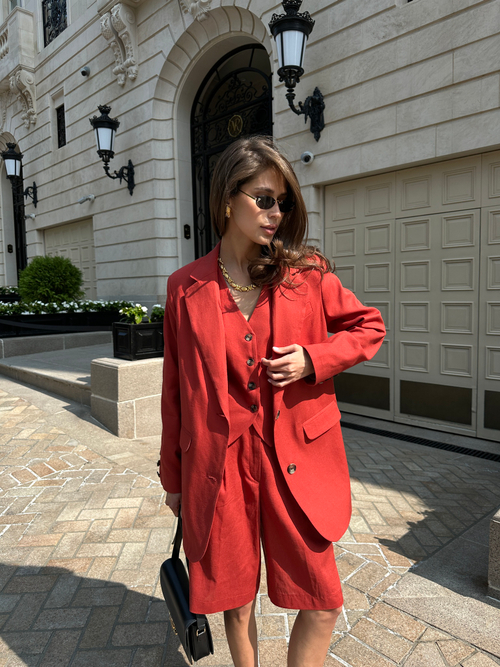 Жакет OVER изо льна терракотовый