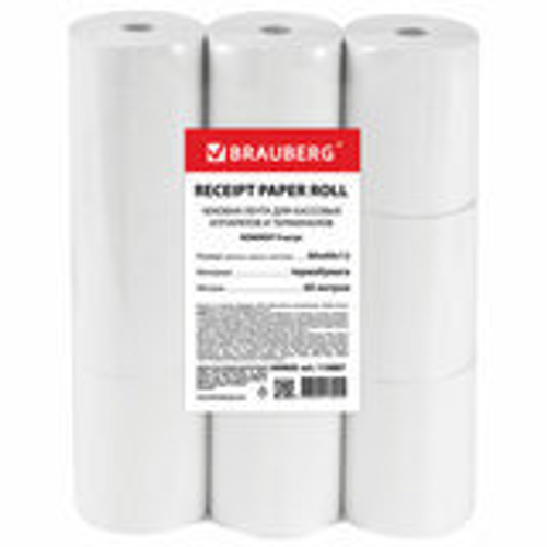 Чековая лента ТЕРМОБУМАГА 80мм (диаметр 63мм, длина 60м, втулка 12мм) КОМПЛЕКТ 9шт, BRAUBERG, 110887