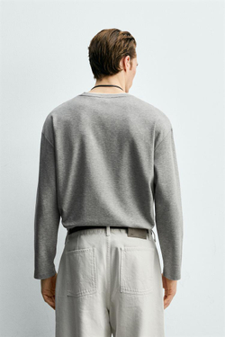 ZARA ФУТБОЛКА С ДВОЙНЫМИ КОНТРАСТНЫМИ ДЕТАЛЯМИ, СЕРЫЙ МЕЛАНЖ