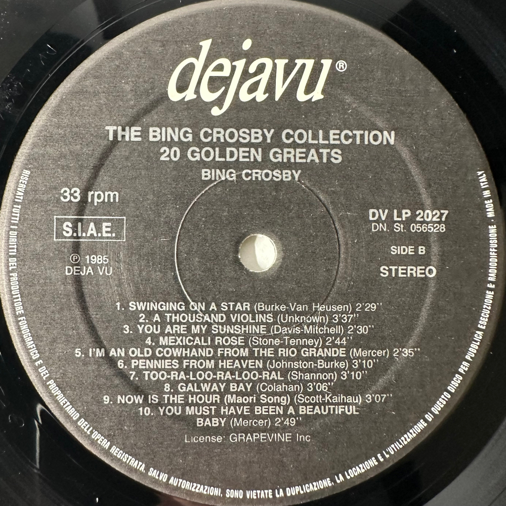 Bing Crosby ‎– 20 Golden Greats (Италия 1985г.)