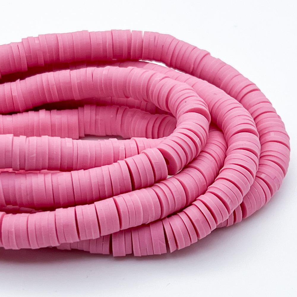 Бусина-диск, цвет розовый, размер 6 мм, цена за нить 40 см