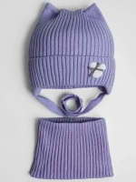 Шапка и снуд для девочки с ушками на завязках