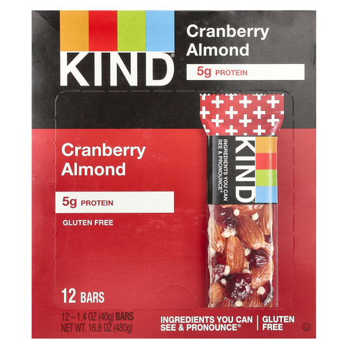 KIND Bars, Клюква и миндаль, 12 батончиков по 40 г (1,4 унции)