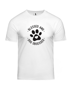 Футболка Blessed and dog obsessed unisex белая с черным рисунком