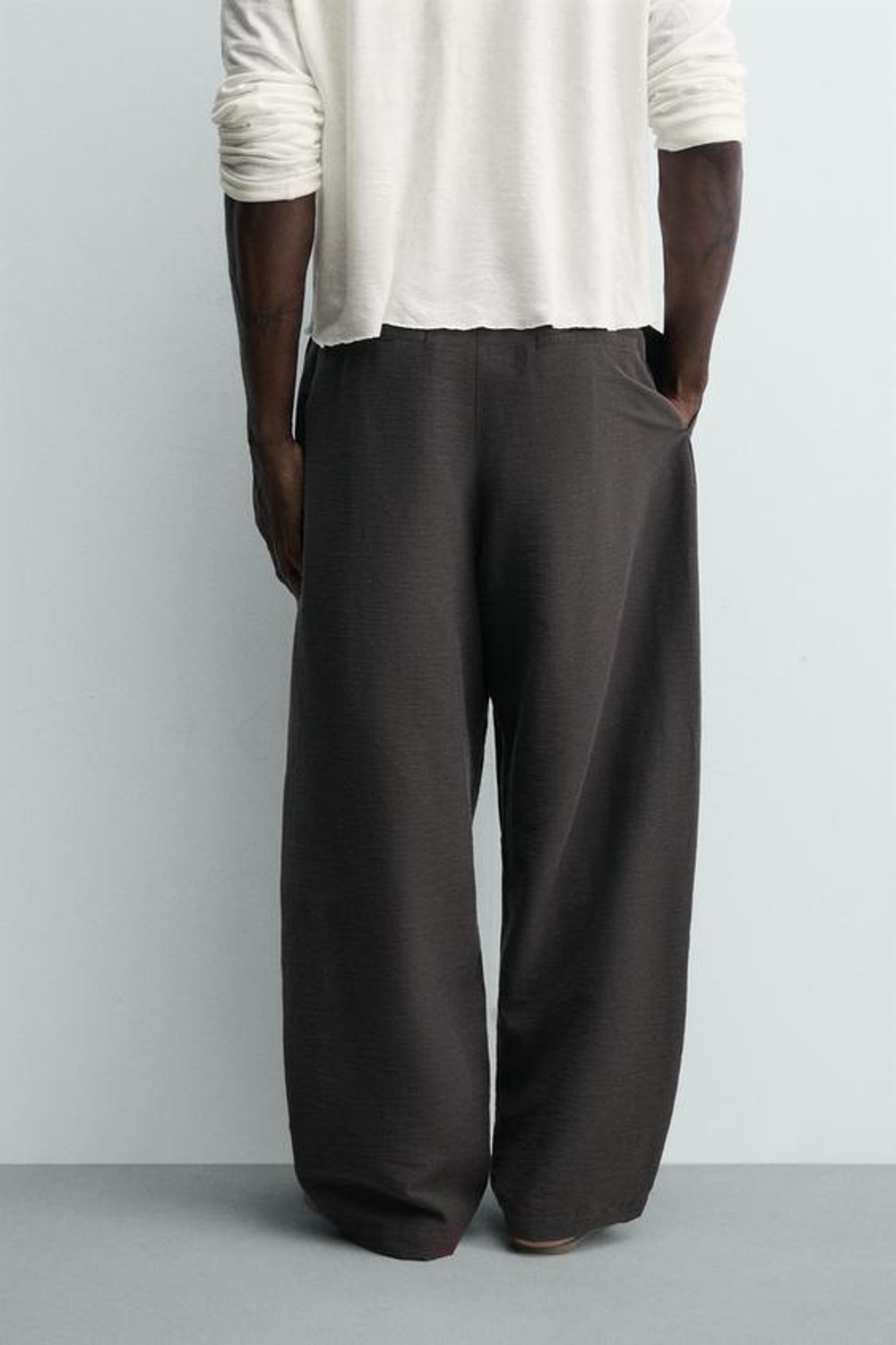 ZARA БРЮКИ BALLOON FIT С ЗАЩИПАМИ И ПОЯСОМ, ЗЕЛЕНЫЙ/СЕРЫЙ