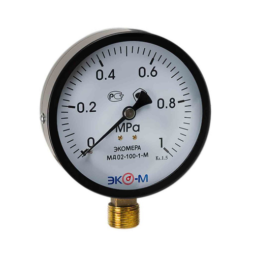 Манометр 100хМ20х1,5 10 бар МД02 (нижн радиал подкл, корпус сталь, минстекло) ЭКОМЕРА
