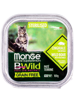 Monge Cat BWild GRAIN FREE беззерновые консервы из кабана с овощами для стерилизованных кошек 100г