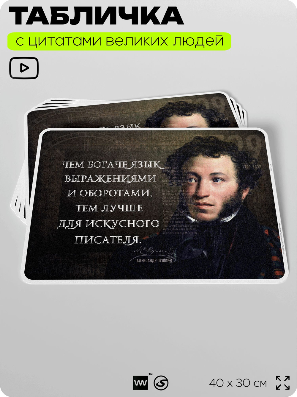 Литературный постер с цитатой А. С. Пушкина для школы, на стену, на пластике, для интерьера, 40х30 см, Silver Plane x Айдентика Технолоджи