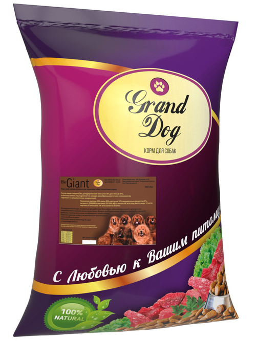 Grand dog корм сухой для взрослых собак гигантских пород говядина, утка