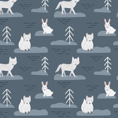 Полярные животные. Белый волк, лиса, заяц.