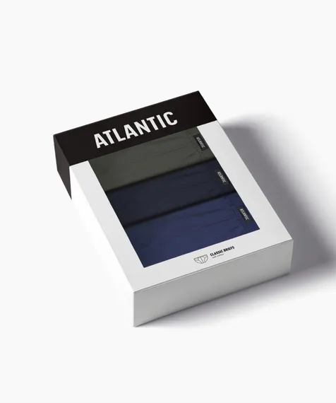 Мужские трусы (3шт) слипы классика  Atlantic 3MP-129, хлопок, хаки + темно-синий + темно-голубой
