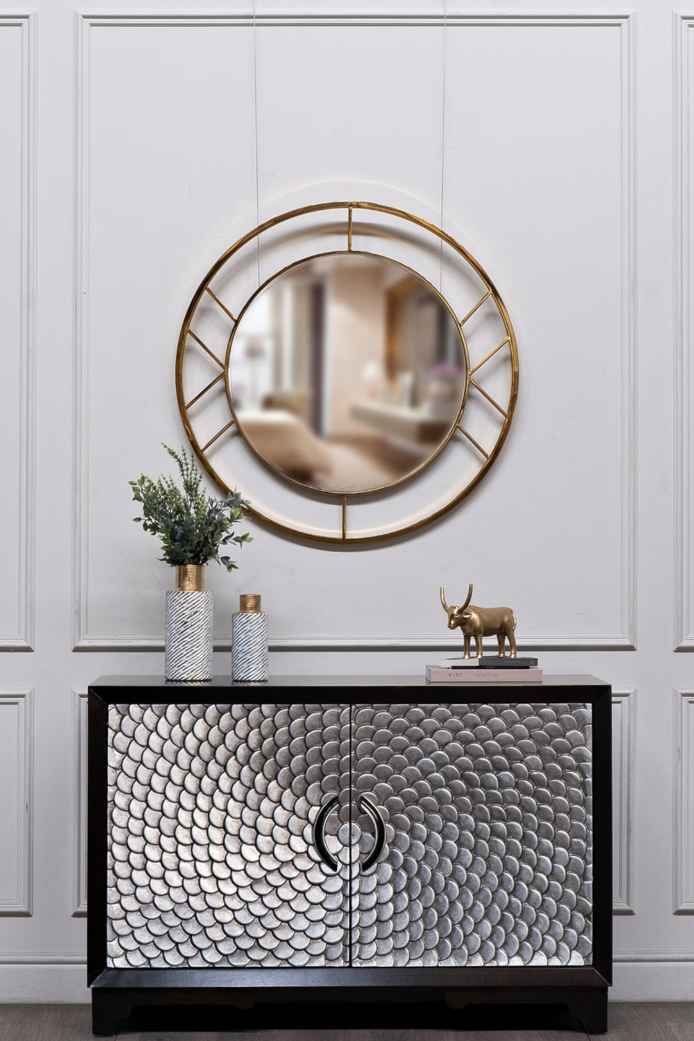 Зеркало декоративное круглое 91см Garda Decor в стальной раме золотого цвета