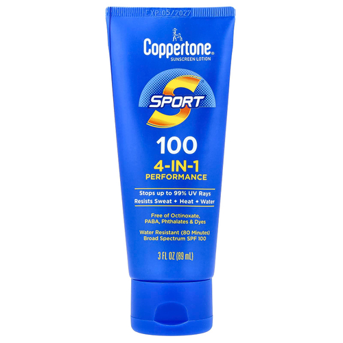 Coppertone, Sport, солнцезащитный лосьон, эффективность 4-в-1, SPF 100, 89 мл (3 жидк. унц.)