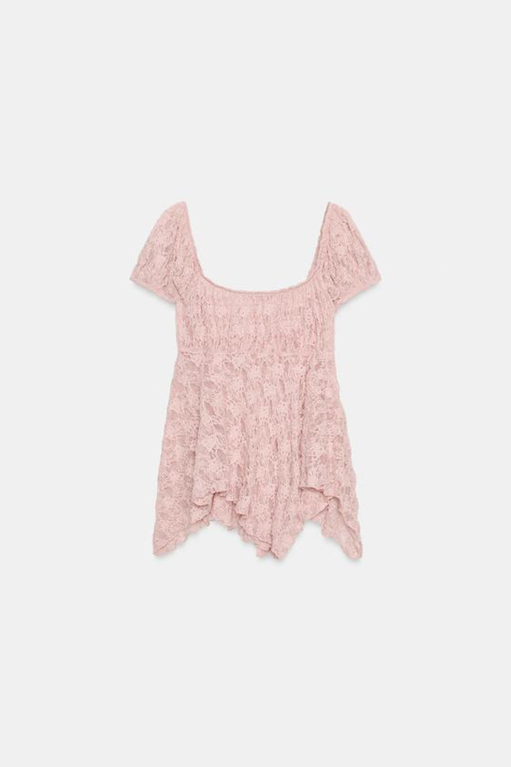 ZARA РОМАНТИЧНЫЙ КРУЖЕВНОЙ ТОП, ПАСТЕЛЬНО-РОЗОВЫЙ