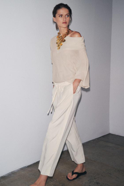 ZARA БРЮКИ-ДЖОГГЕРЫ WIDE LEG — ZW COLLECTION, ЭКРЮ