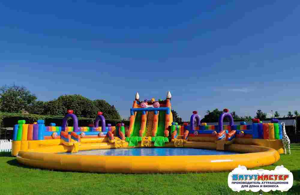 Надувной аквапарк с бассейном и горками «Сладкая страна», 25×25×10 м