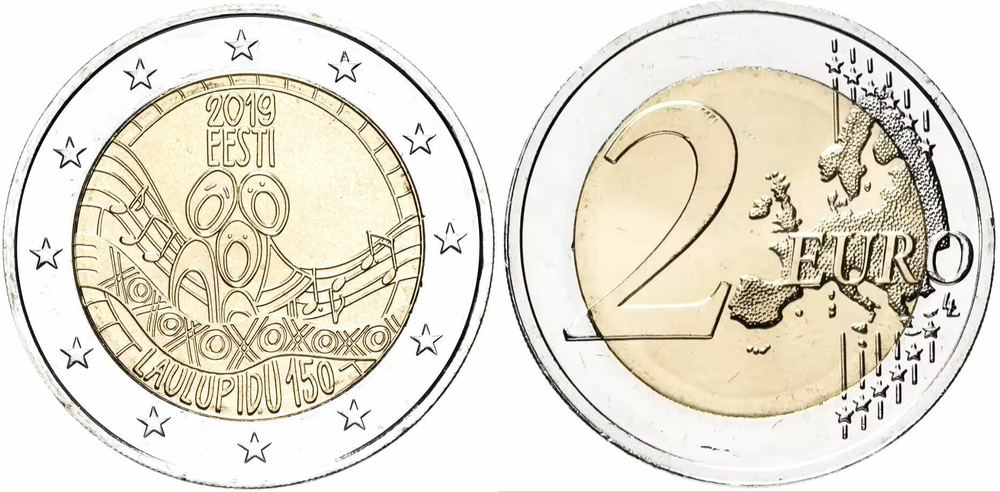 Эстония 2 евро, 2019 150 лет первому Эстонскому празднику песни XF