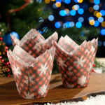 Форма бумажная "Тюльпан" Снежинки на красном 50*80мм (12 шт)