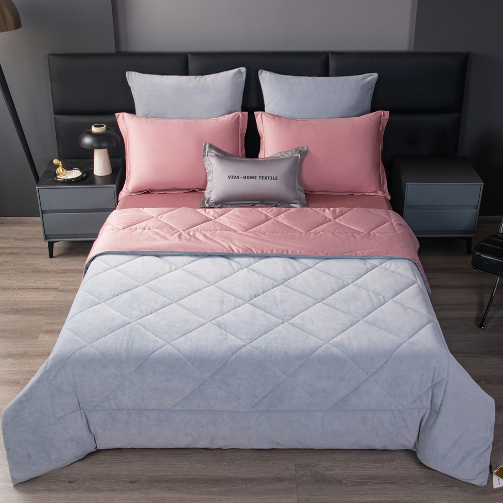 КПБ на резинке Сатин Velvet Premium с Одеялом VPR002, Евро, 4 наволочки, простынь 180*200*25