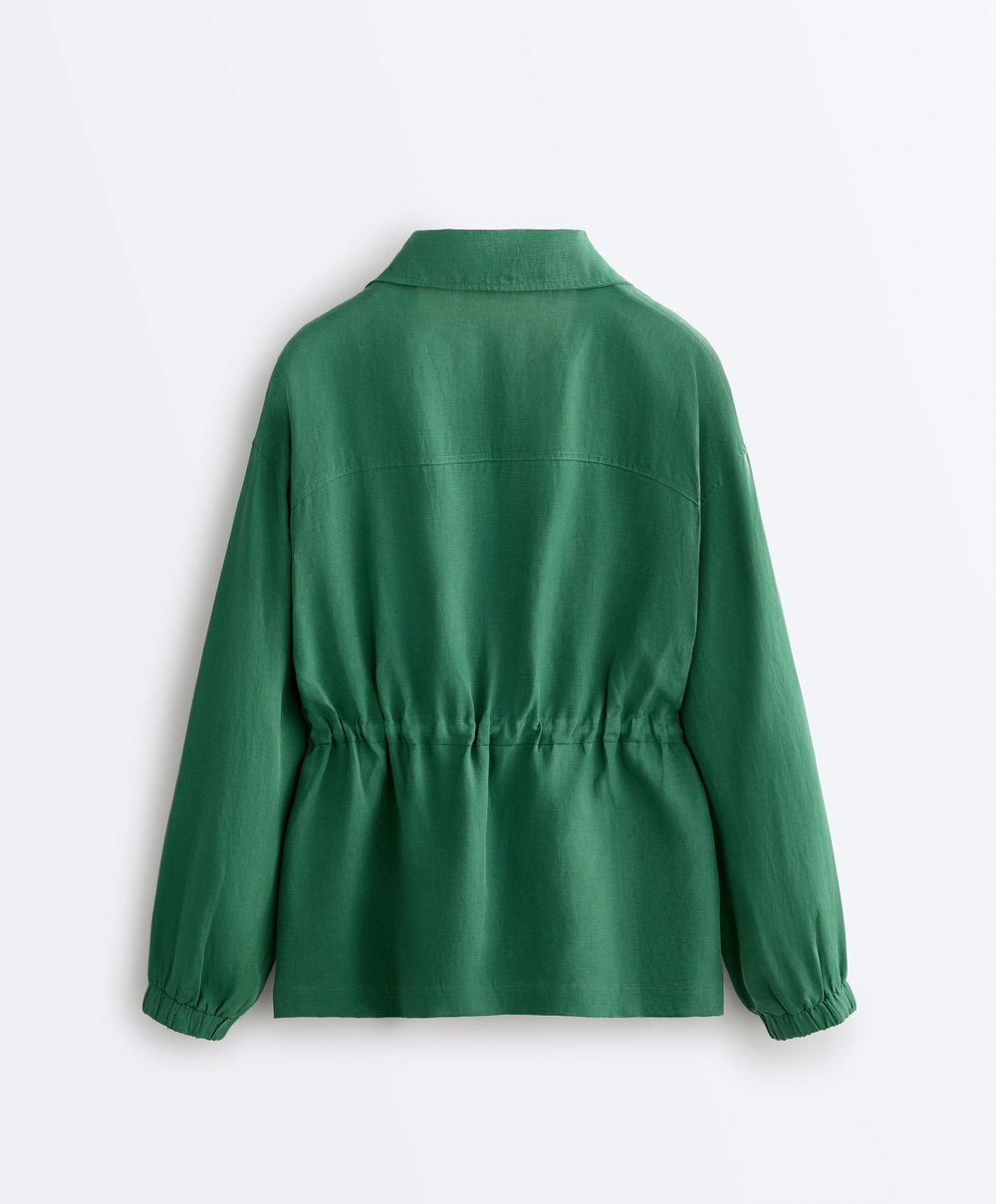 Oysho Куртка с присборенной талией из смеси лиоцелла и 24% льна, изумрудный