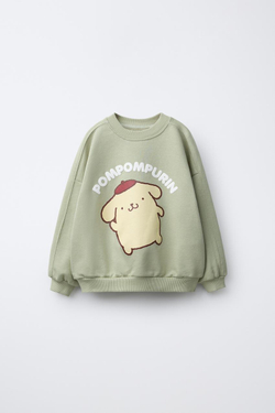 ZARA ТОЛСТОВКА С ПРИНТОМ POMPOMPOURIN © SANRIO, СВЕТЛО-ЗЕЛЕНЫЙ