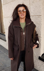 Пальто двубортное из шерсти с манишкой