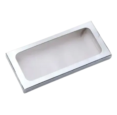 Серебристая коробка под плитку шоколада, с окном, серебро, 17 х 8 х 1,4 см