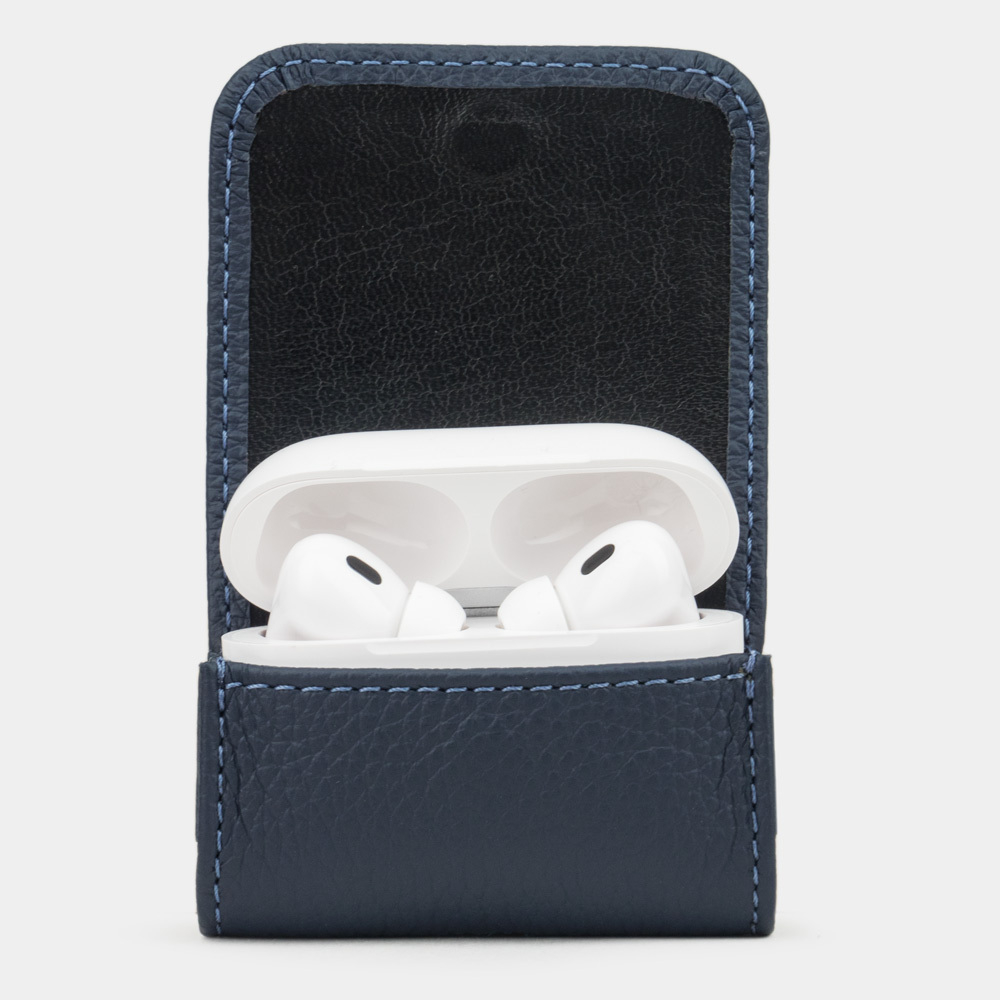 Чехол для наушников AirPods Pro 2,3 из кожи теленка, цвета синий
