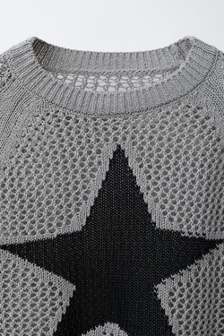 ZARA АЖУРНЫЙ ДЖЕМПЕР СО ЗВЕЗДОЙ, МЯГКИЙ СЕРЫЙ