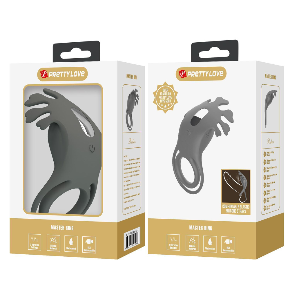 Серое эрекционное кольцо с вибрацией Ruben (Цвет: серый)