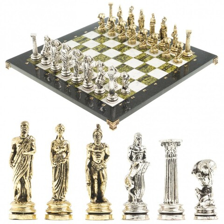 Шахматы из металла  Шахматы "Атлас" доска 44х44 см мрамор змеевик фигуры металлические G 122598