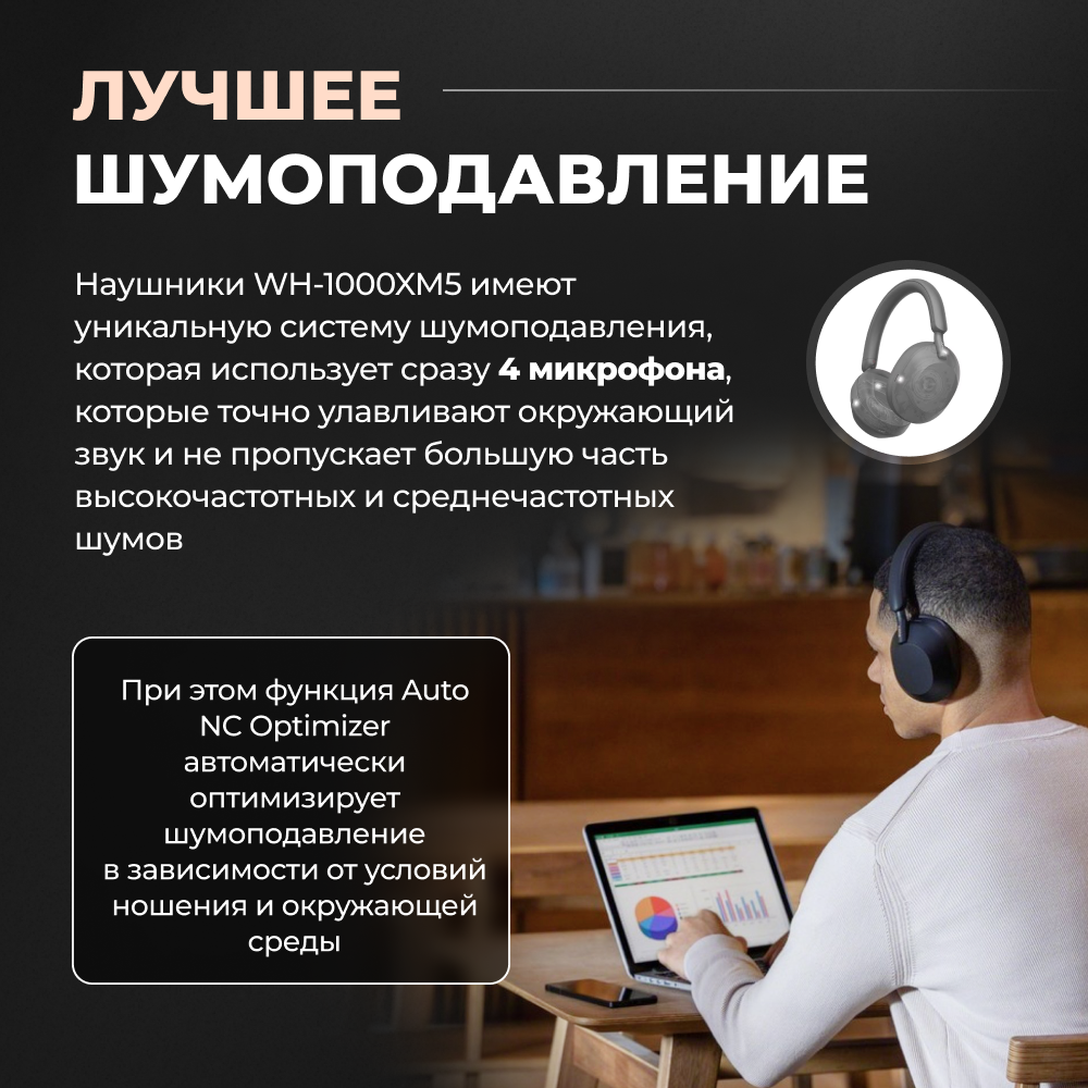 Беспроводные наушники с шумоподавлением Sony WH-1000XM5, Black | Черный