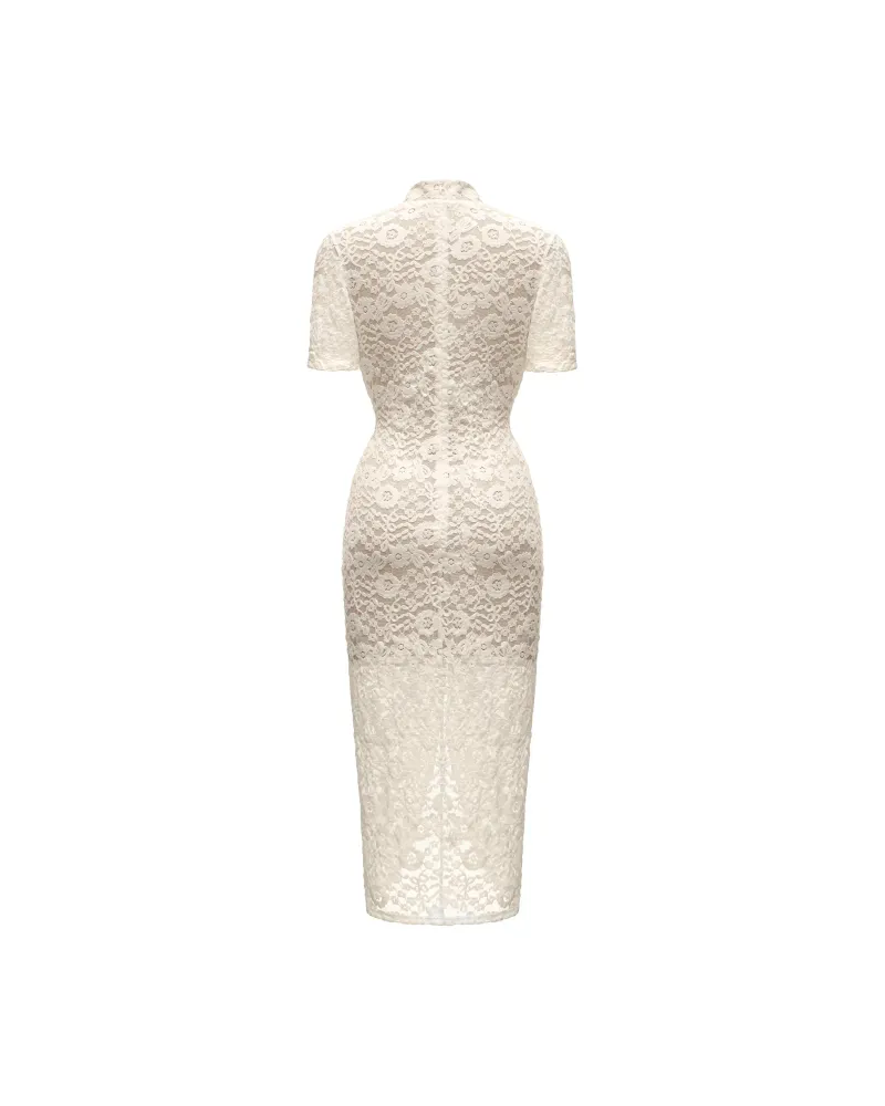 Аманда миди (Amanda midi), платье из молочного кружева с бархатным напылением