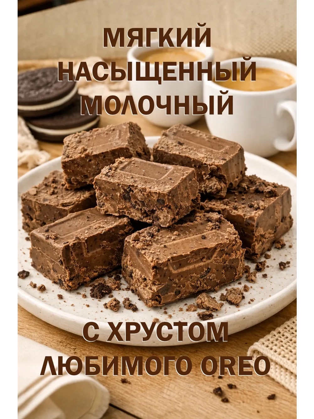 Шоколад молочный 1кг с печеньем Орео, брикет