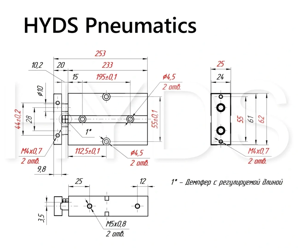 TN 20x175-S Пневмоцилиндр двухпоршневой