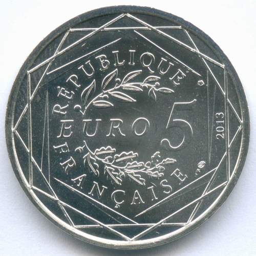 5 евро 2013 год. Франция. Братство. Серебро BrUNC