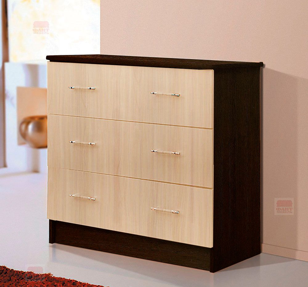 Комод "Фант" с 3-мя ящиками (венге/дуб млечный), ЛДСП, Фант-мебель, г. Волжск