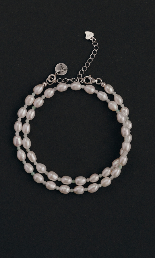 Чокер "Memo about Summer" из жемчуга рис с амазонитом 33-38 см