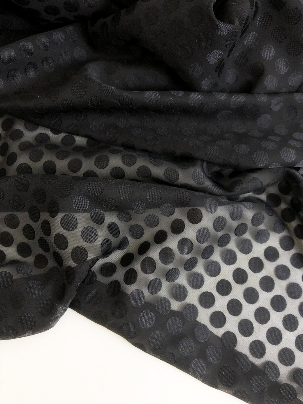 Шифон жаккард горох, черный C2