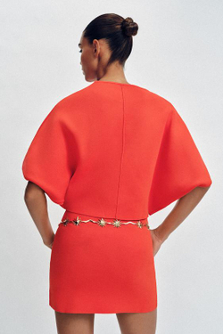 ZARA УКОРОЧЕННЫЙ ТРИКОТАЖНЫЙ ТОП, КОРАЛЛОВЫЙ/КРАСНЫЙ
