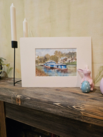 Картина авторская акварельная в паспарту 21х30 см на стену для интерьера "Пристань у кремля. Рязань"