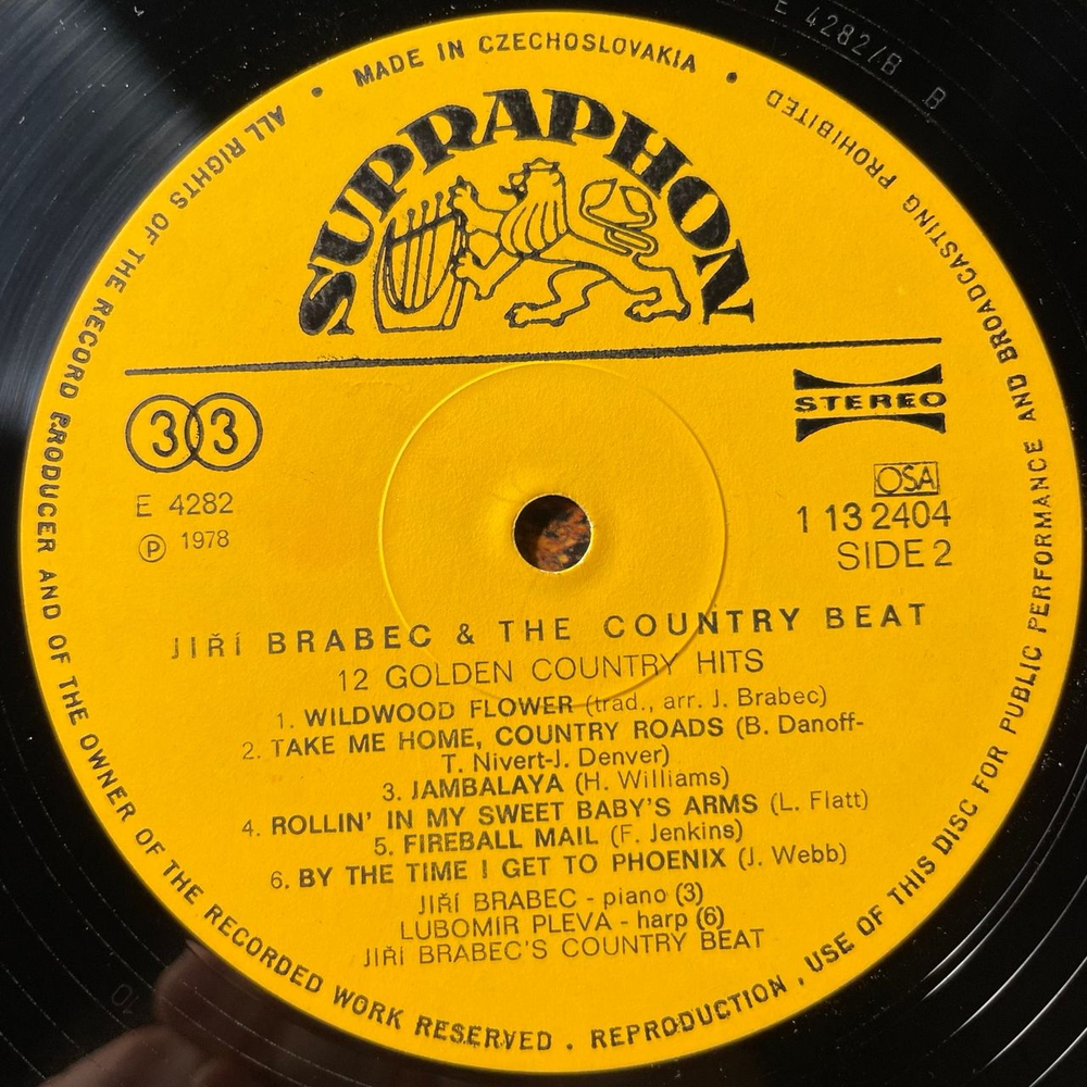 Винтажная виниловая пластинка LP Jiri Brabec and The Country Beat Иржи Брабец, 12 Golden Country Hits (Чехословакия 1978)