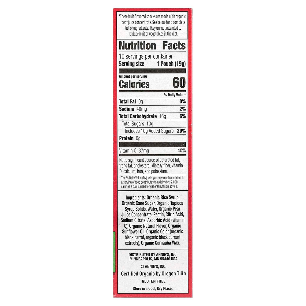 Annie's Homegrown, Organic Bunny Fruit ™ Snacks, летняя клубника, 10 пакетиков по 19 г (0,7 унции)