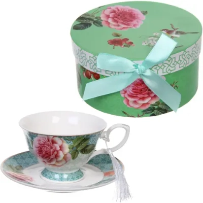 Чайная пара керамическая «Грация» (кружка 220мл+блюдце) в подарочной коробке, голубая