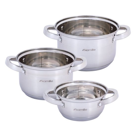 Набор кастрюль 6 предметов Kamille KM 5628S (1 л; 1,8 л; 2,5 л.) из нержавеющей стали