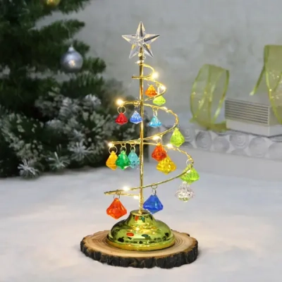 Сувенир с подсветкой «Елочка Хрустальная» 26 см, диаметр 10 см, основ.-золото, свечение-тепл.белый, хрусталик Мультицвет (работает от батареек 3 ААА)