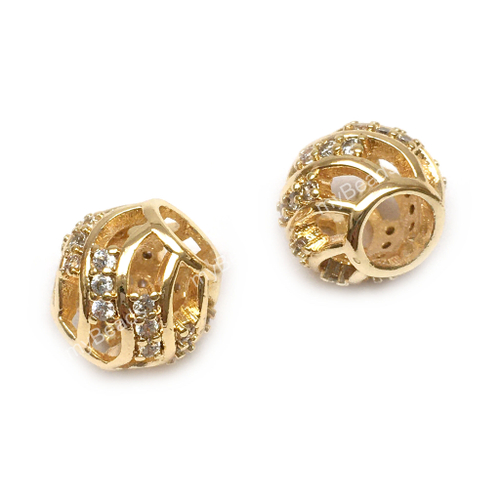 Бусины с фианитами "Твист" 9х8 мм, позолота