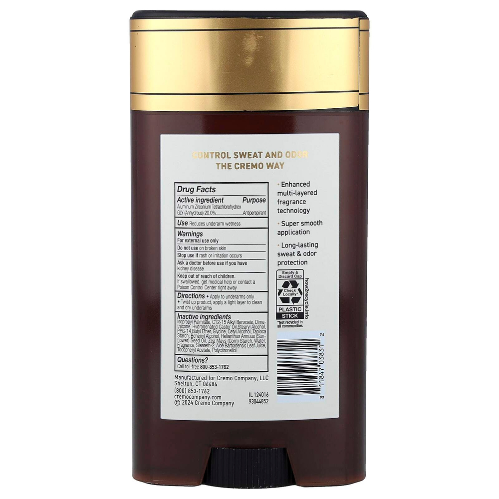 Cremo, Дезодорант и антиперспирант, итальянский бергамот, 75 г (2,65 унции)