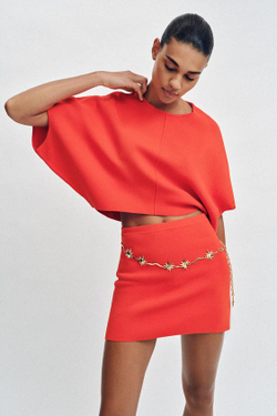 ZARA УКОРОЧЕННЫЙ ТРИКОТАЖНЫЙ ТОП, КОРАЛЛОВЫЙ/КРАСНЫЙ