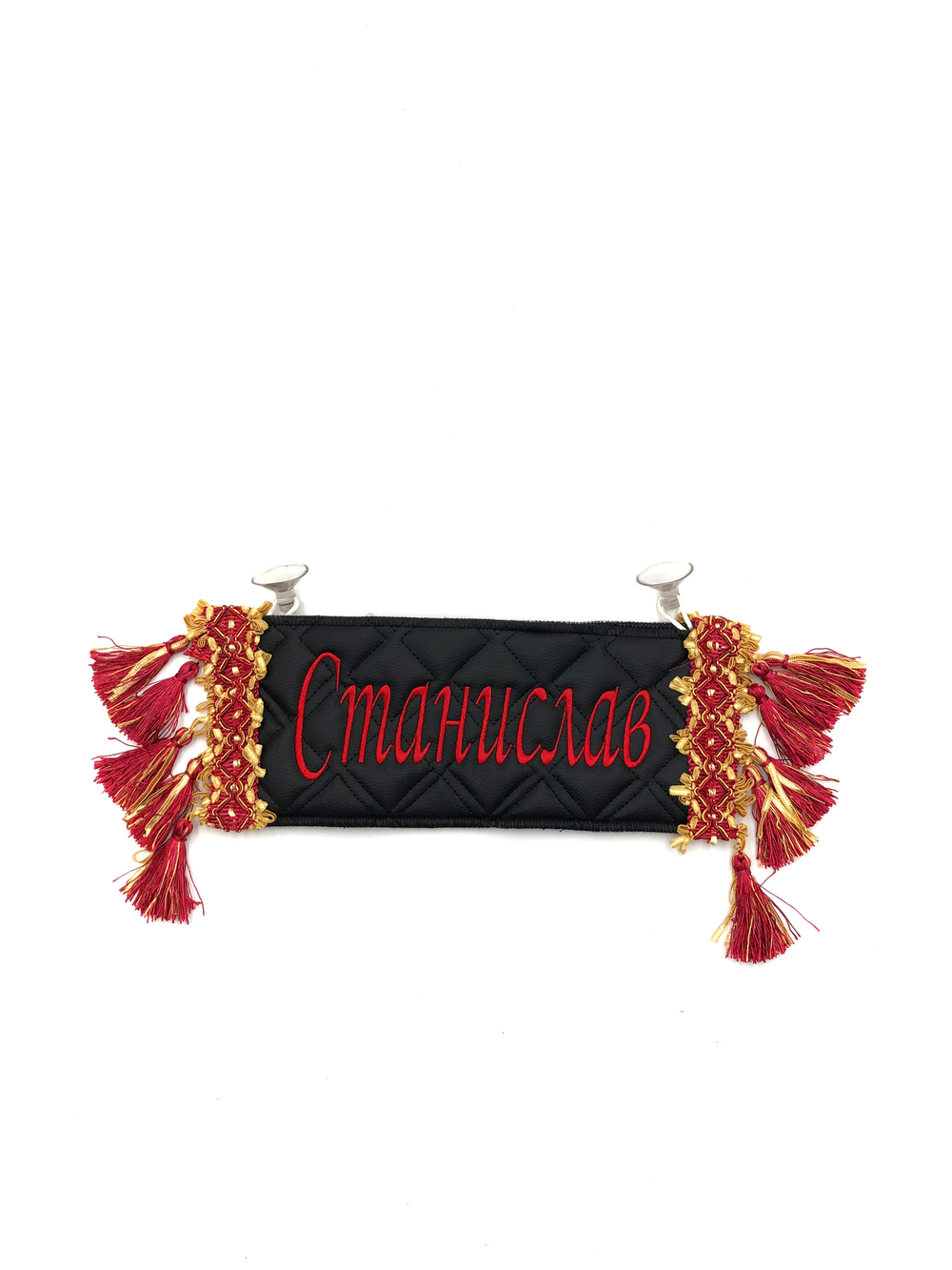 Карман Станислав (черный с красной вышивкой, экокожа)